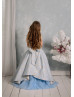 Sky Blue Jacquard Tulle Keyhole Back Flower Girl Dress